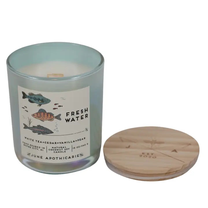 Freshwater 12 oz Glass Wooden Wick Candle