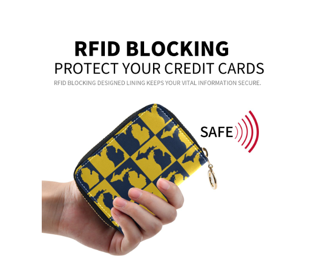 Maize and Blue Michigan RFID Protective Zip Wallet – June Apothicaire